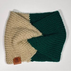 Handmade tan and forest green twist headband